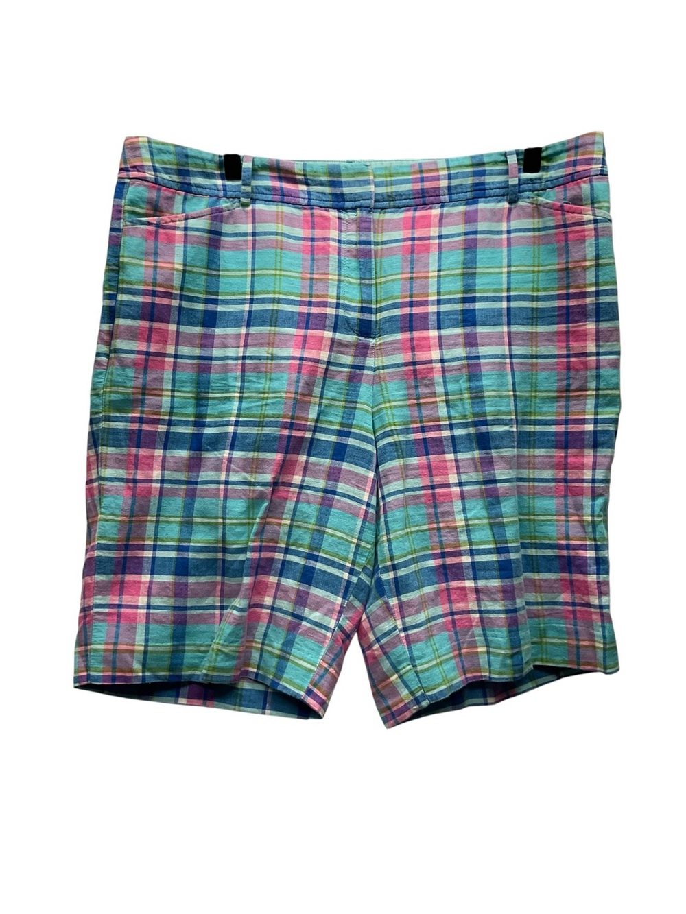 Talbots The Perfect Short Plaid Linen Blend Size 14 Colorful Resortwear Vacation